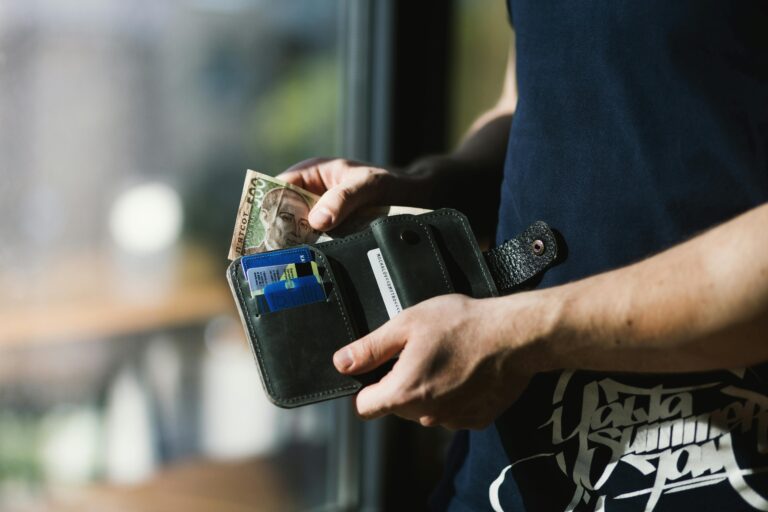 a person holding a wallet full of money